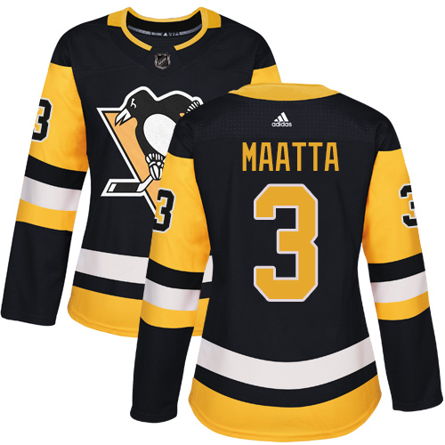 Adidas Pittsburgh Penguins #3 Olli Maatta Black Home Authentic Women Stitched NHL Jersey
